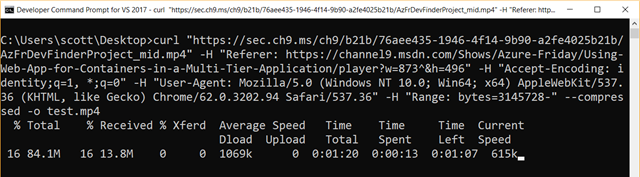 Downloading a streaming video file with CURL