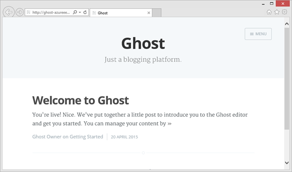 Ghost running on Azure