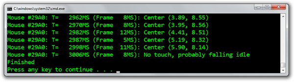 A console app outputing the center of mass as an X,Y coordinate