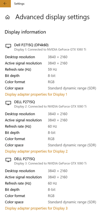 Three monitors all running 4k 60hz