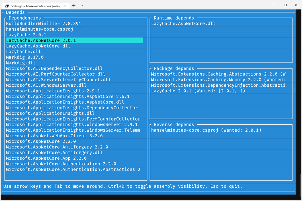 dotnet depends in the Windows Terminal