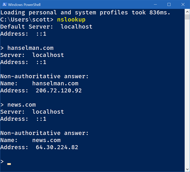 Looking up domains at the command line with nslookup