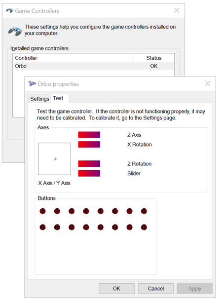 The SpaceOrb as it presents inside Windows as a controller