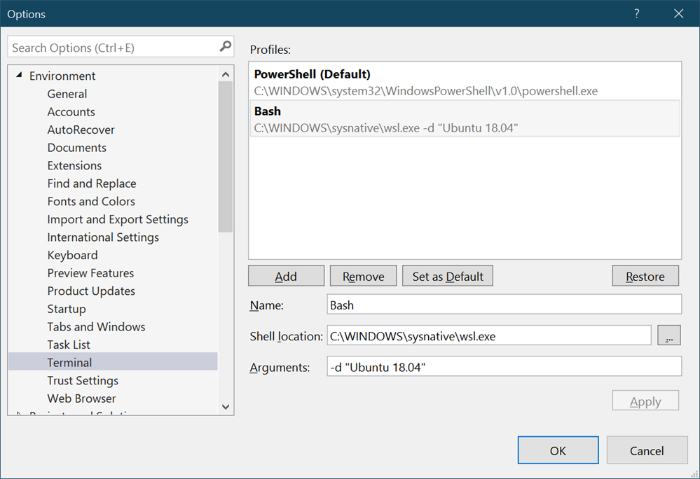 Multiple Profiles for the VS Integrated Terminal