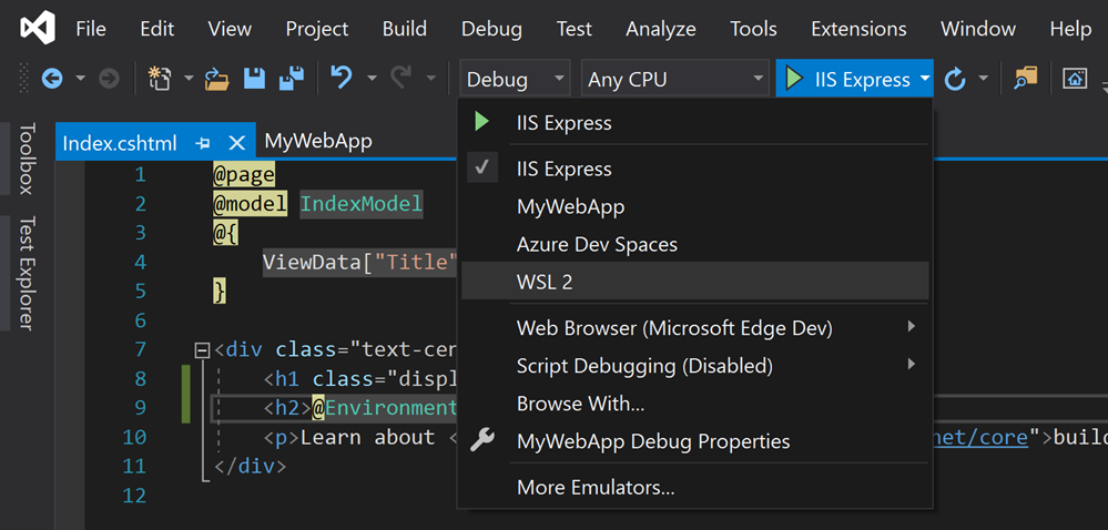 WSL2 in Visual Studio