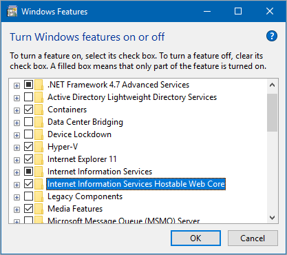 Turn Windows Features on or off