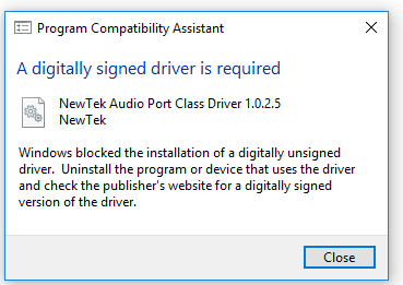 NDI Virtual Cam Digitally Signed Driver Error