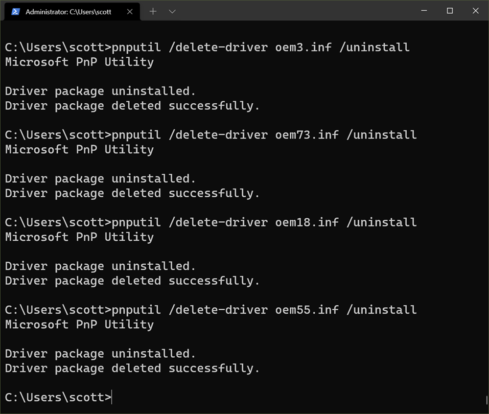 pnputil /delete-driver