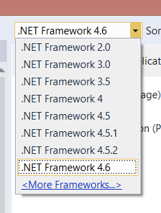 The full range of .NET 2.0 through 4.6 in Visual Studio 2015