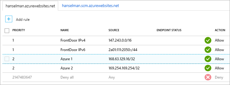 Only allowing traffic from Azure