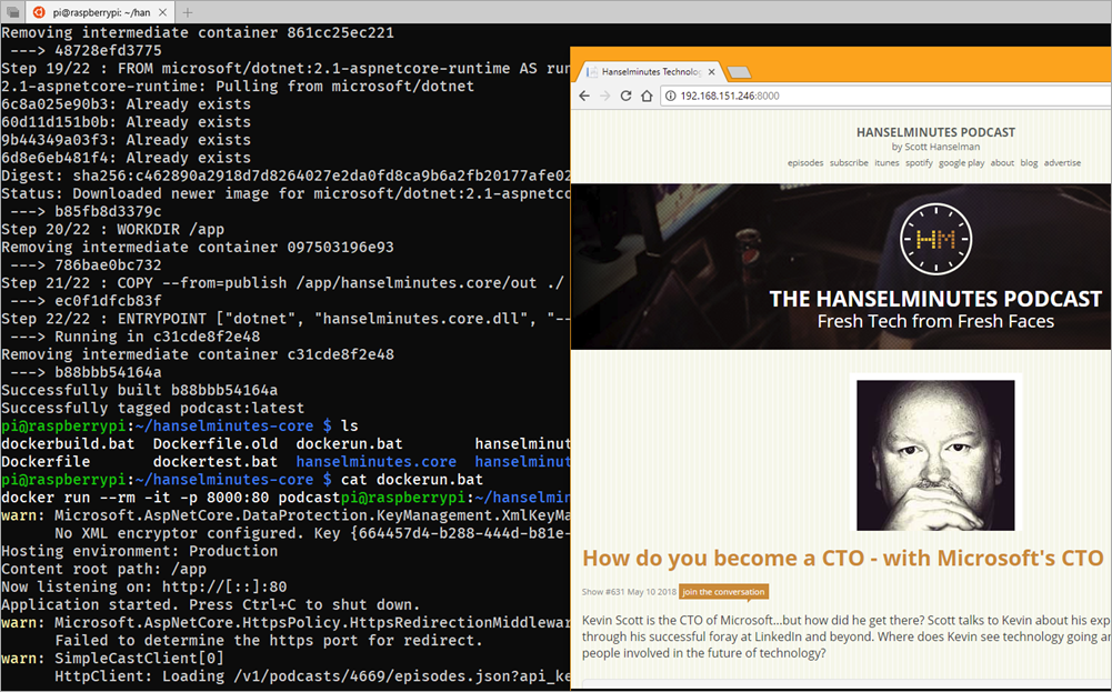 It's my podcast site running under Docker on .NET Core 2.1 on a Raspberry Pi 