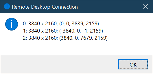 MSTSC /l showing a list of my monitors