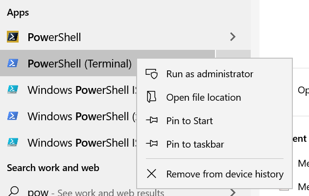 PowerShell in the Start Menu