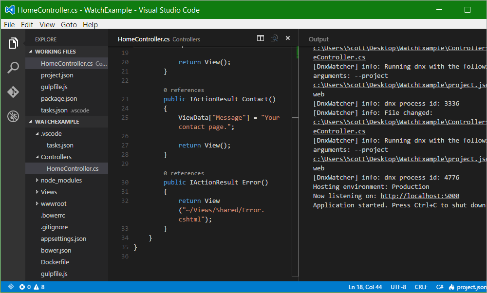 dnx-watch in VSCode