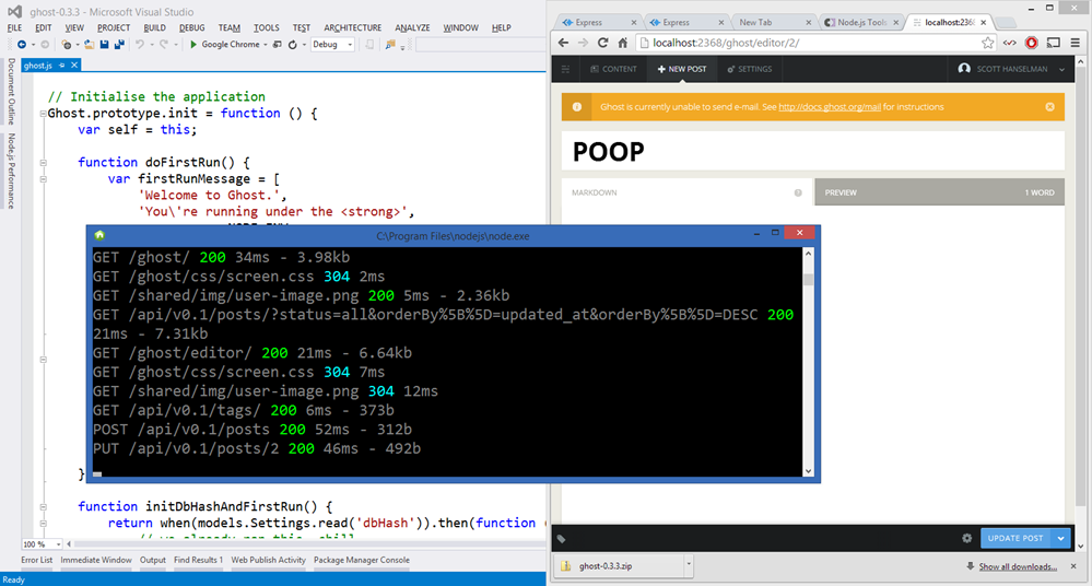 Running Ghost in VS with node for VS