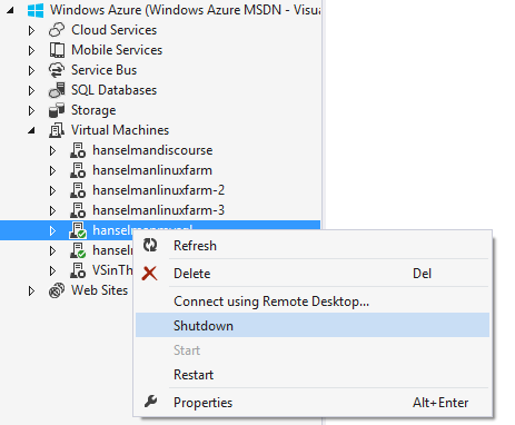 Managing Azure within Visual Studio