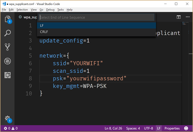 Changing the line endings to Unix