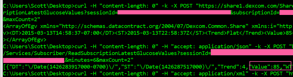 Talking to Dexcom Share from CURL