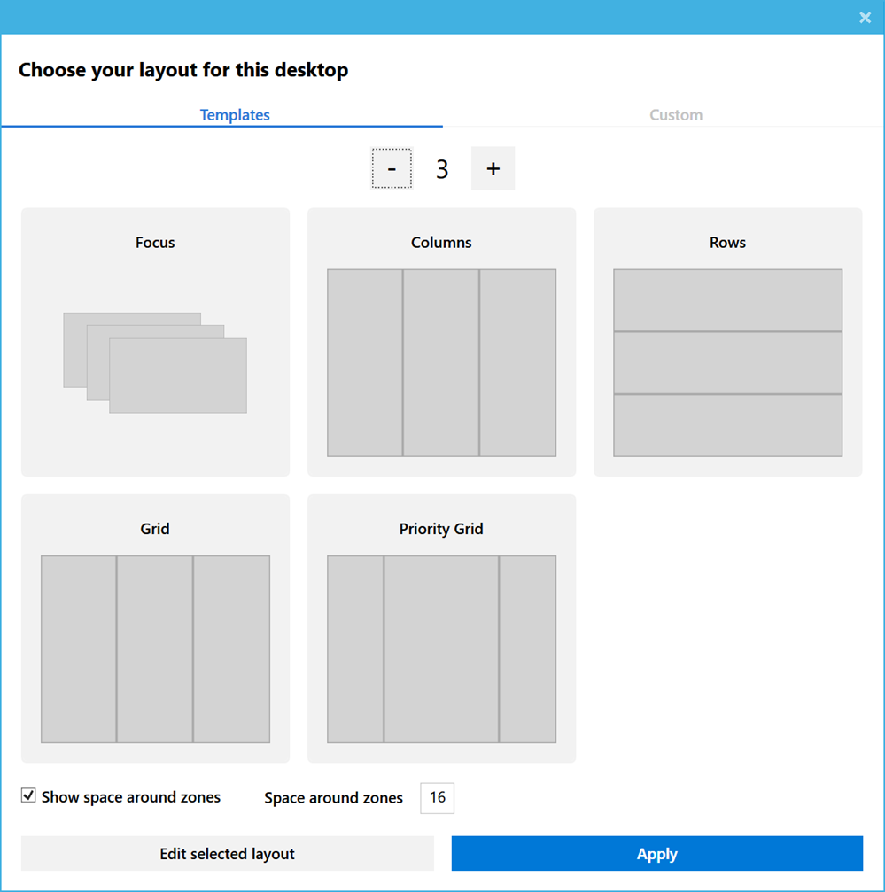 Default Fancy Zones layouts