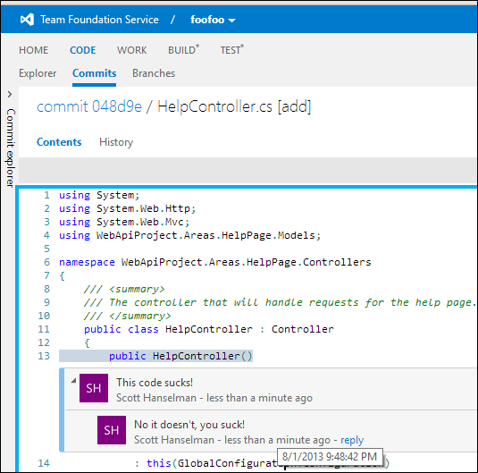 Inline comments in TFS online