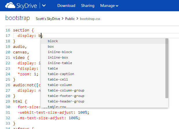 Editable code in SkyDrive