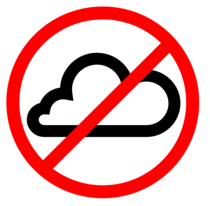 A cloud with the international "no" symbol over it