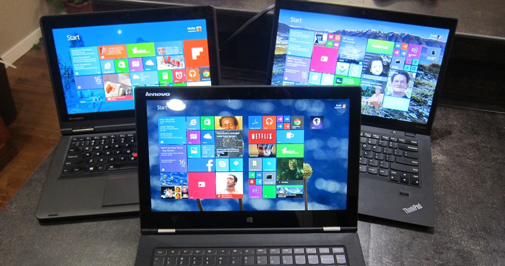 ThinkPad Yoga, X1 Carbon Touch, and Yoga 2 Pro all together