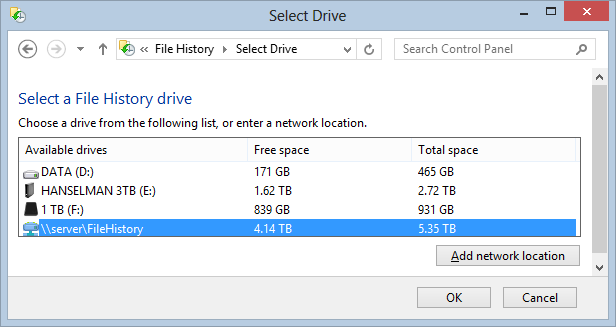 File History to a NAS