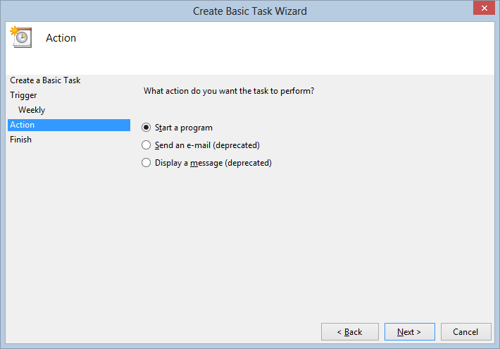 Create Basic Task Wizard - Start a program