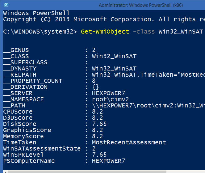 Get-WmiObject -class Win32_WinSAT