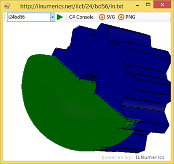 Half a sphere intersected by a blue gear