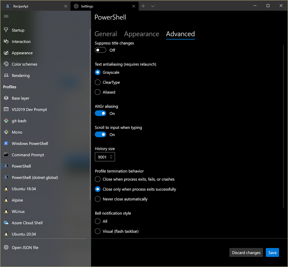 Windows Terminal Settings UI