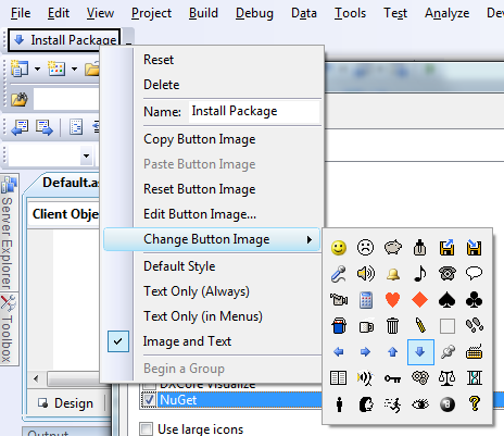 Creating a new Toolbar with "NuGet Install" on it