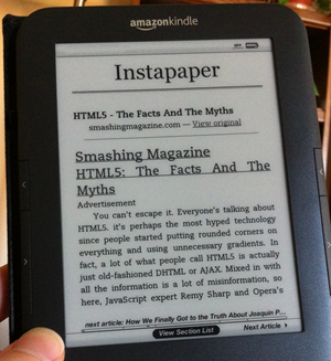 Kindle Instapaper Photo by Joshua Kaufman via Flickr under CC BY-SA 2.0 http://www.flickr.com/photos/joshuakaufman/5020686891/