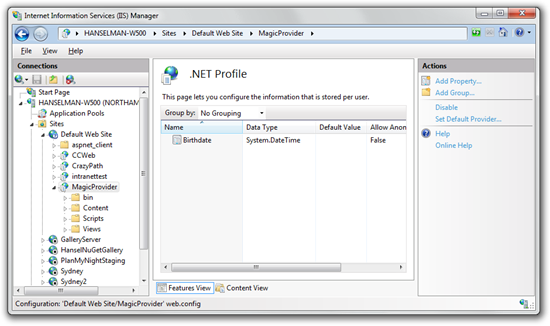 Using IIS Manager to edit User Profile schema