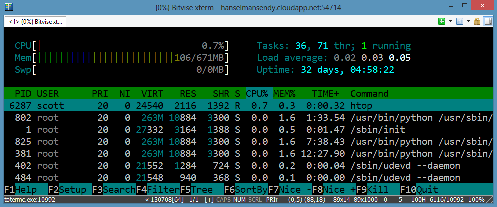 Running htop via ssh under ConEmu