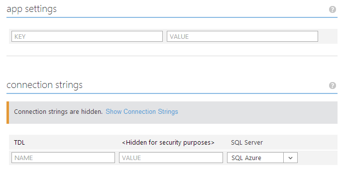 Azure hides connection strings 