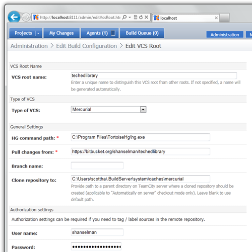 Editing a VCS Root in TeamCity