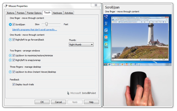 The Microsoft Touch Mouse Control Panel