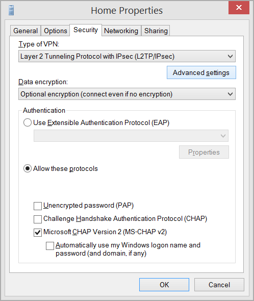 L2TP VPN in Windows 8