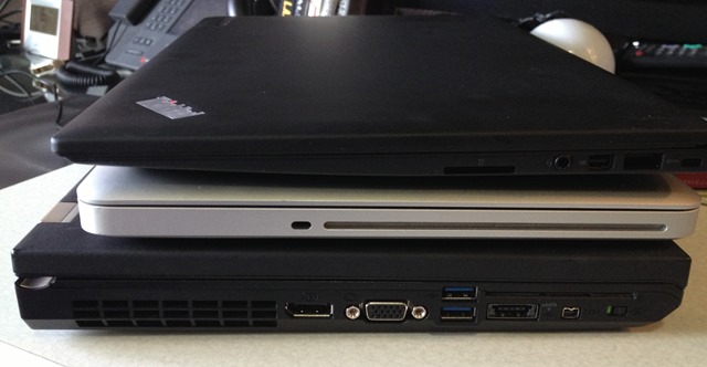 Stacked from thin to not: Lenovo X1 Carbon Touch, MacBook Pro, Lenovo W520