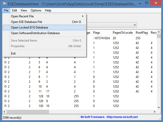 NirSoft's ESEDatabaseView