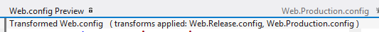 Transformed Web.config ( transforms applied: Web.Release.config, Web.Production.config)