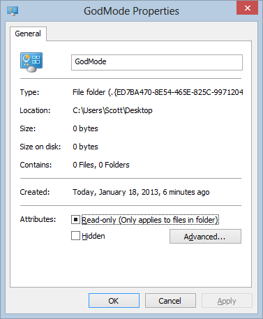 God Mode is a folder with a GUID at the end
