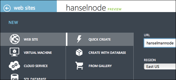 Creating a node application for Azure