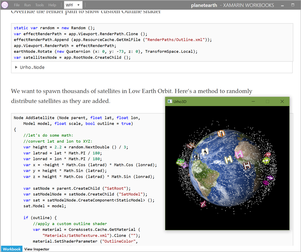 3D Earth in Xamarin Workbooks