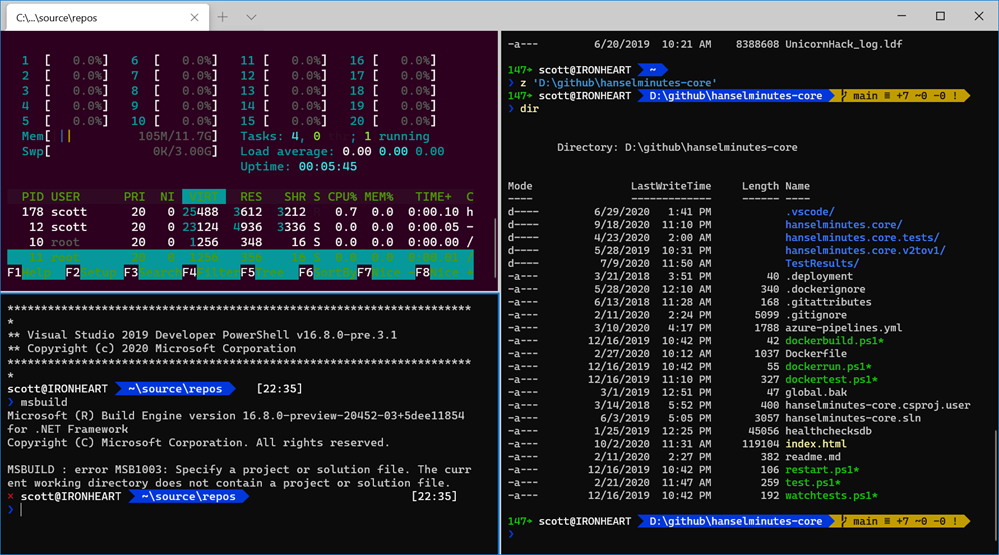 Three panes in Windows Terminal