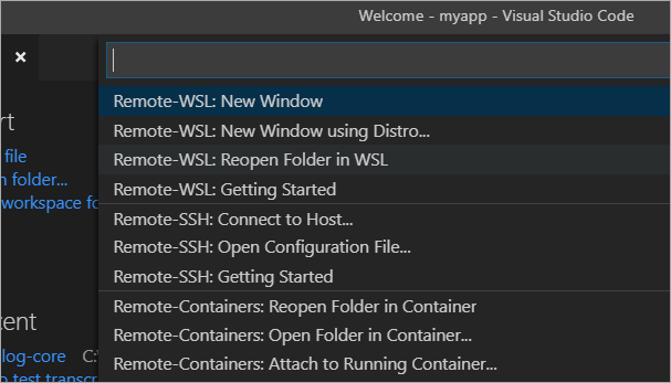 Remote options in VS Code