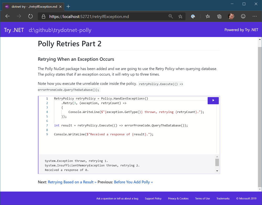 Checking out Polly exception retries