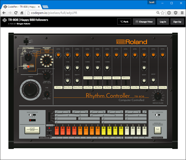 Magical Roland 808 written in CodePen